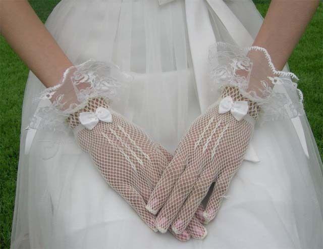 Mariage - Gants de mariée bal Bow Blanc Noir taille dentelle S35
