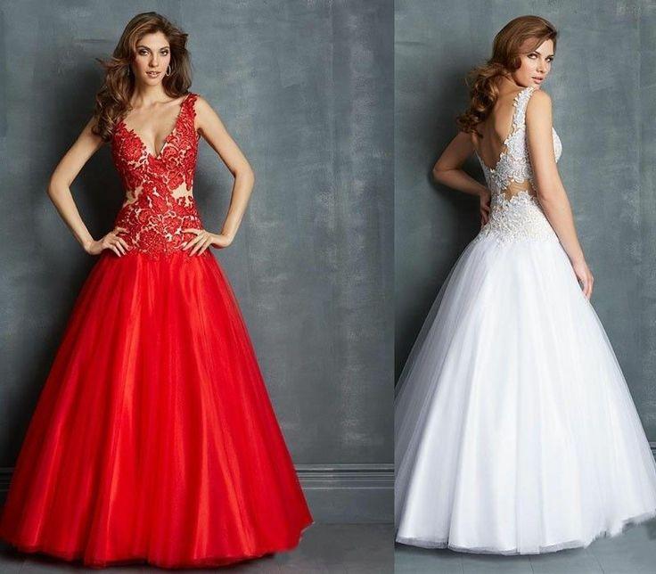 Mariage - 2014 Blanc Rouge Applique Brides robe de mariée robe Taille: 4.6.8.10.12.14.16.18.