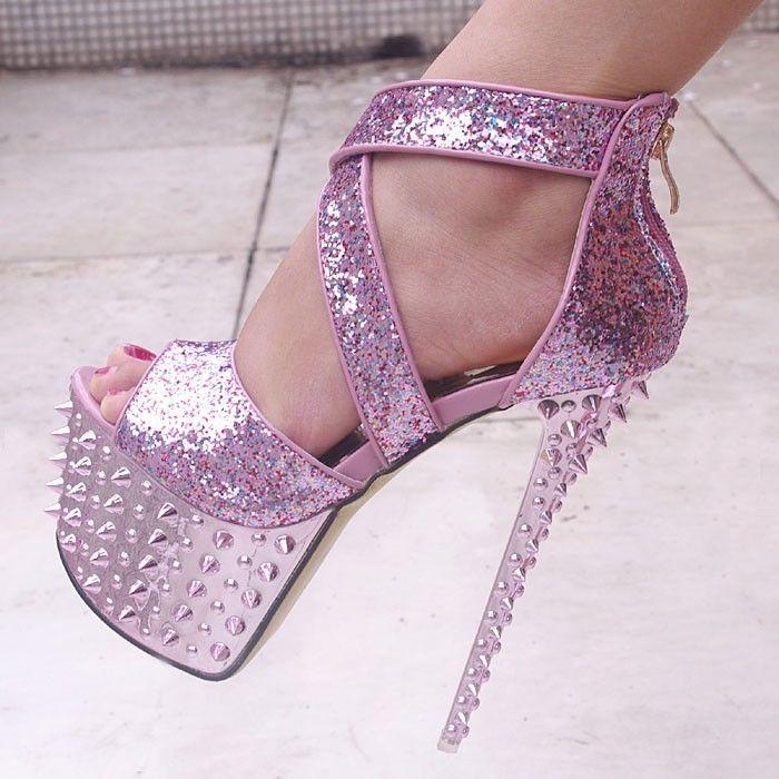Mariage - Sexy magnifiques Colorful Glitter clouté de Spike cheville chaussures de mariage de hauts talons