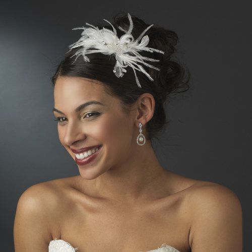 Wedding - NEW Bridal Rhinestone Headband With Feather Side Accent