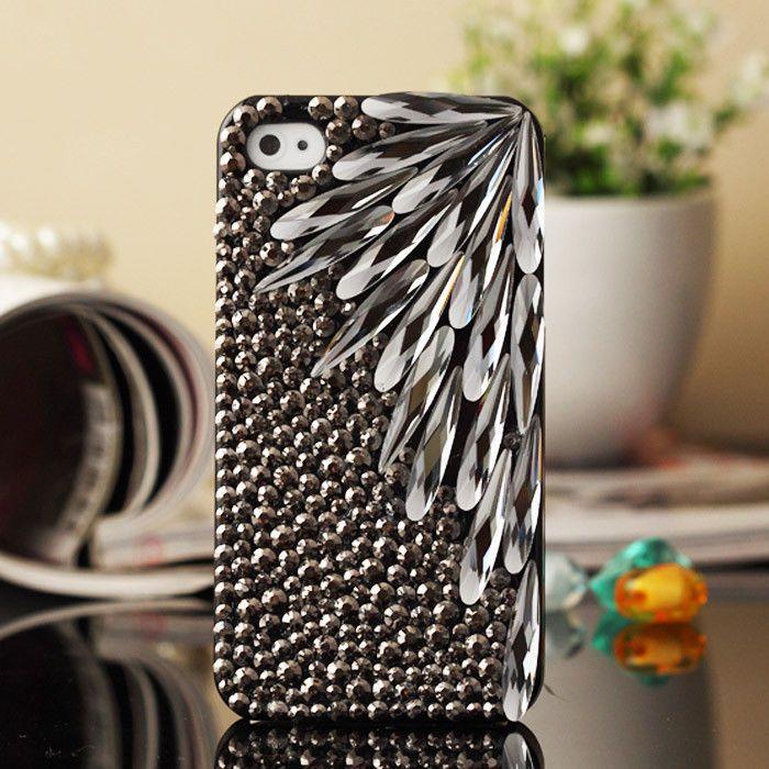 Wedding - Handmade Bling Rhinestone Crystal Iphone4 4s 5 5s 5c Case Cover Gray Leaves
