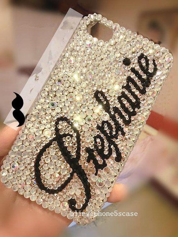 Mariage - Nom personnalisé Bling Crystal strass Iphone 4 4s 5 5s 5c Clear Case Argent