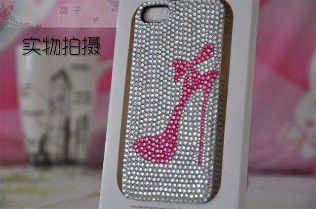 Mariage - Cristaux la main en strass Bling iPhone 4 4S 5 5s 5c cas de couverture rose de haut talon