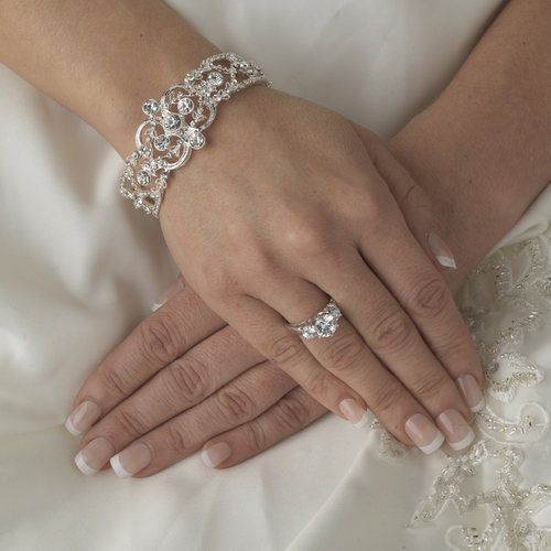 Wedding - Vintage Inspired Silver Bridal Wedding Bracelet With Rhinestones