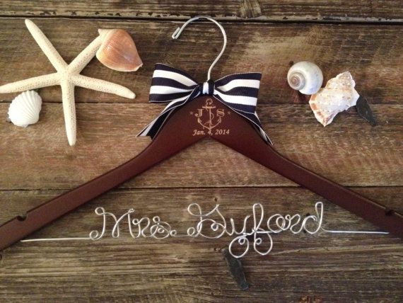 Wedding - ANCHOR Wedding Hanger / Nautical Bridal Hanger / Beach Bride Hanger / Nautical Wedding / Personalized Wedding Dress Hanger / Engraved Hanger