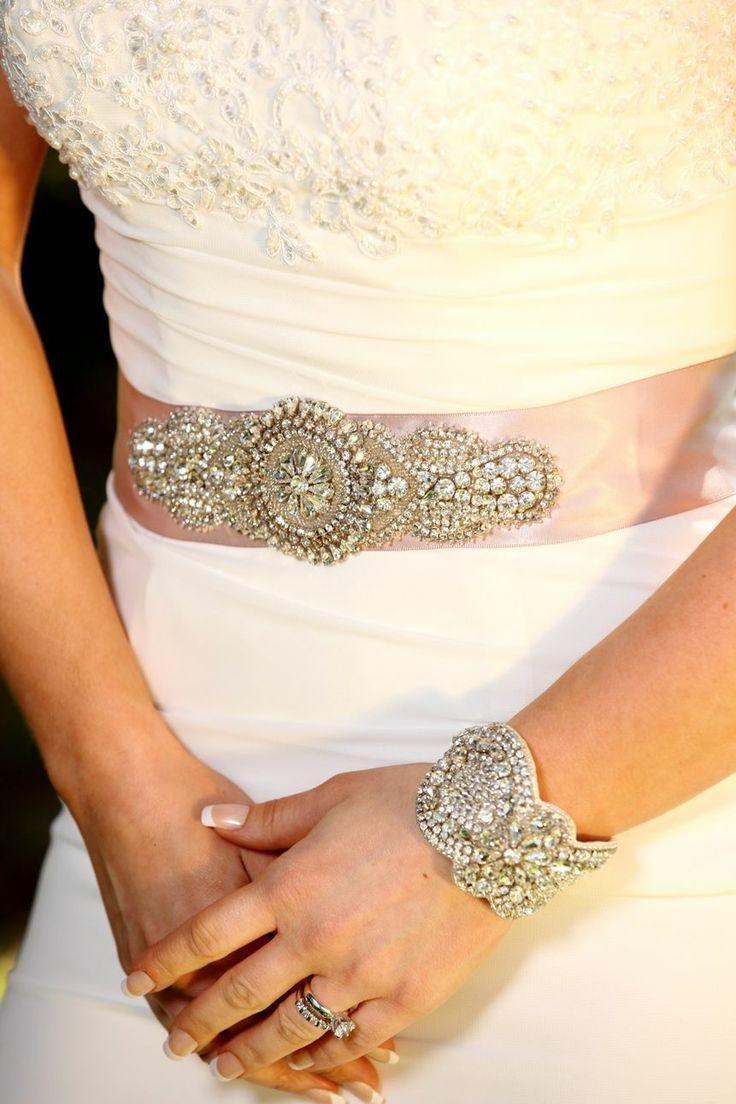 زفاف - الزفاف فستان الزفاف ثوب مطرز بالجواهر كريستال حزام مزين شاح