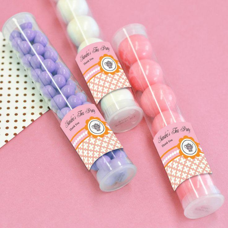 Mariage - 24 Tea Party Personalized Candy Tubes Wedding Shower Birthday Party Favors