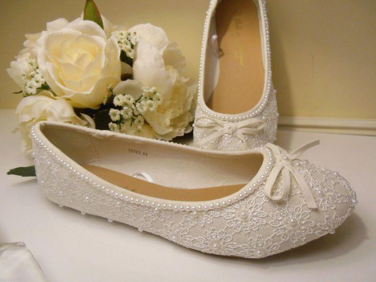 زفاف - Bespoke..handcrafted Pearl & Lace Wedding/bride/bridesmaid Ballet Pumps/shoes