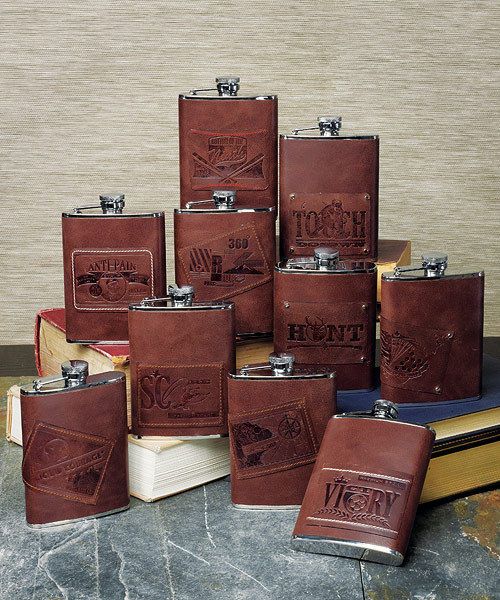 Mariage - Custom Brown Leather Stainless Steel Personalized Flask Groomsmen Wedding Gift