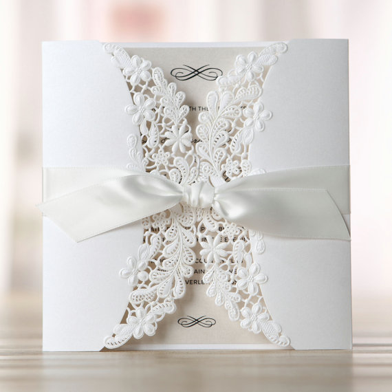 Hochzeit - Laser Cut Floral Wrap – Wedding Invitation Sample (BH1646) - New