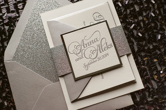 Hochzeit - Silver Wedding Invitation -  Silver Glitter Wedding Invite