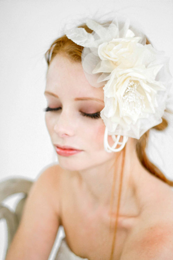 Hochzeit - Poppy Ivory Silk Rose  Headpiece  Bridal  Wedding - New