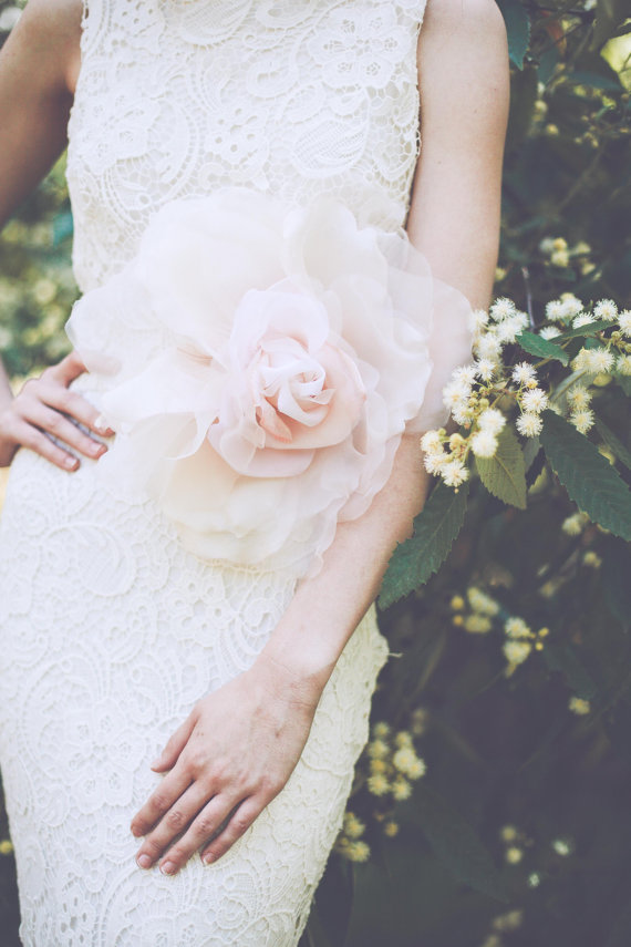 Hochzeit - Grand Rose Pale Pink  Bridal Sash Belt   Bridal  Flowers Wedding - New