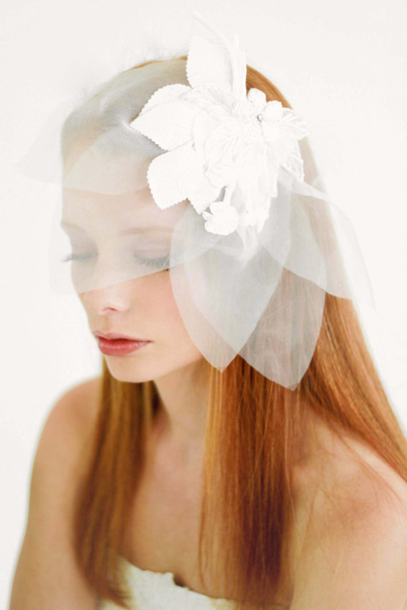 Hochzeit - Brooklyn White Veil Blusher  Bridal Headpiece  Wedding - New