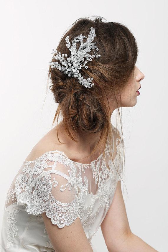 Wedding - Floy Silver   Bridal Headpiece  Flowers Wedding - New