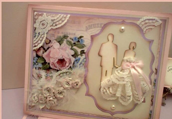 Свадьба - Trifold Handmade Wedding Vintage Invitation Card Bride & Groom - New