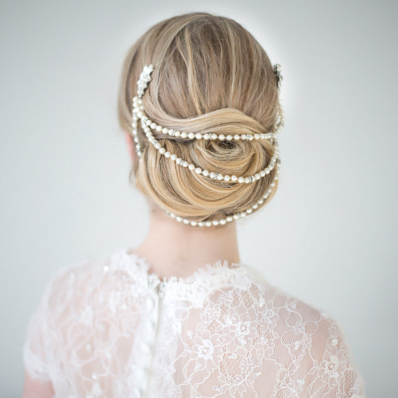 Свадьба - Wedding Hair Accessory, Pearl Hair Wrap, Bridal Comb - New