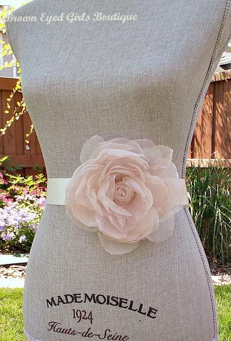 زفاف - Blush Organza Flower Bridal Sash, Blush Bridal Belt, Blush Pink Wedding Belt - New