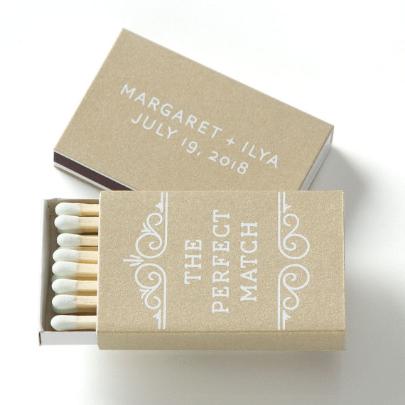 Hochzeit - The Perfect Match Personalized Match Boxes -  25 - Wedding Favors