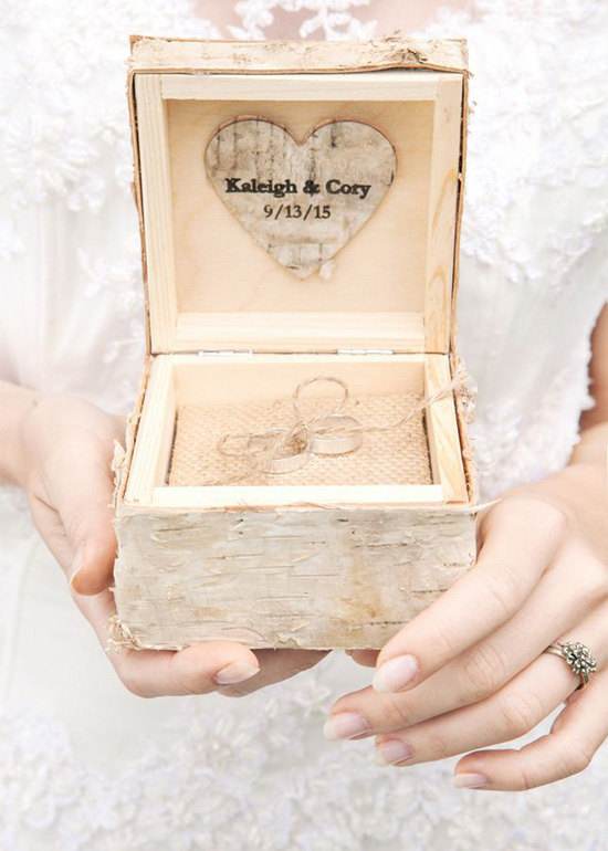 زفاف - Birch Bark Wood Wedding Ring Bearer Box -  Rustic Wooden Ring Box