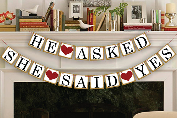 Wedding - He Asked She Said Yes Banner - Rustic Wedding Banner Photo Prop - Wedding Sign - Wedding Decoration - New