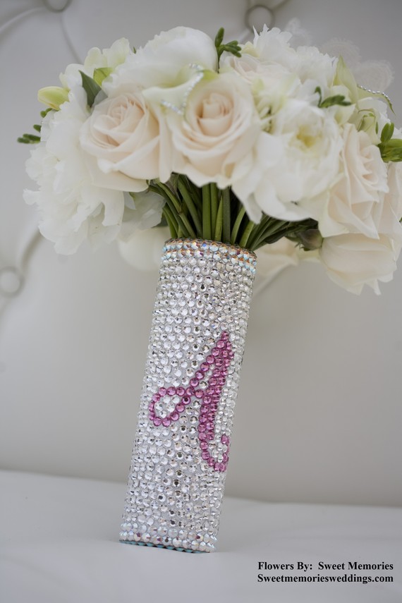 Mariage - Bridal Bouquet Handle - Swarovski Crystal Bouquet Handle With Custom Initial - Beautiful Gift For A Bride - New