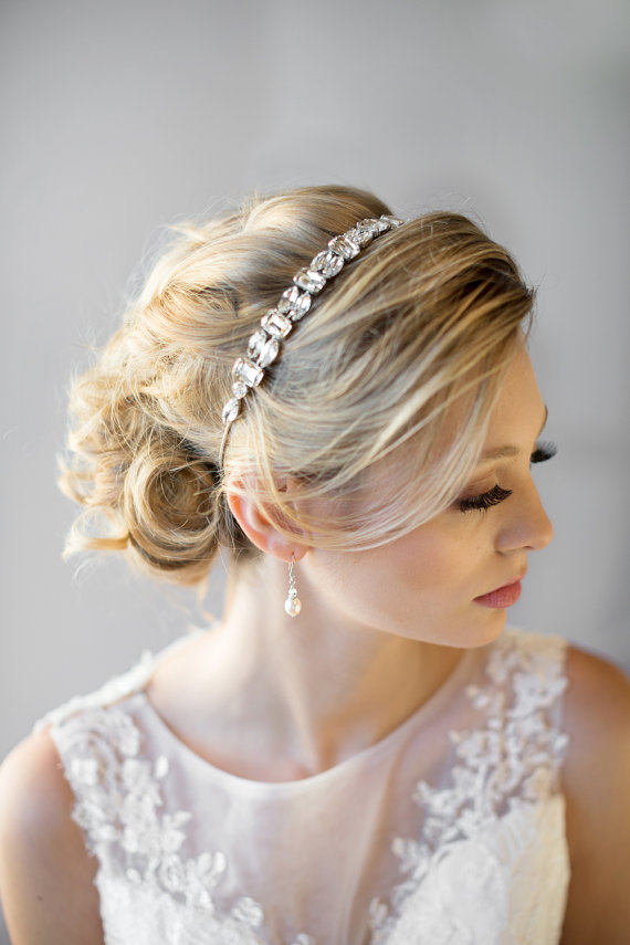 Wedding - Crystal Ribbon Headband, Wedding Headband, Bridal Rhinestone Headband, Ribbon Headband - New