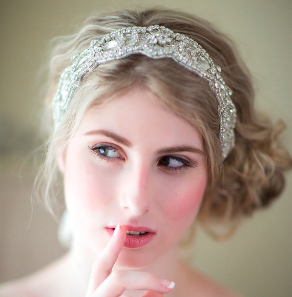 زفاف - Bridal Ribbon Headband, Rhinestone Ribbon Headband, Wedding Head Piece, Wedding Hair Accessory - New