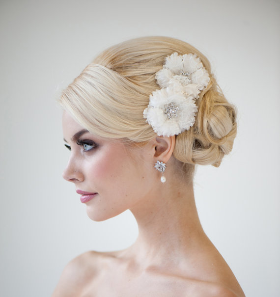 زفاف - Bridal Silk Flower Hair Clips, Wedding Hair Accessory, Bridal fascinator - COSETTE - New