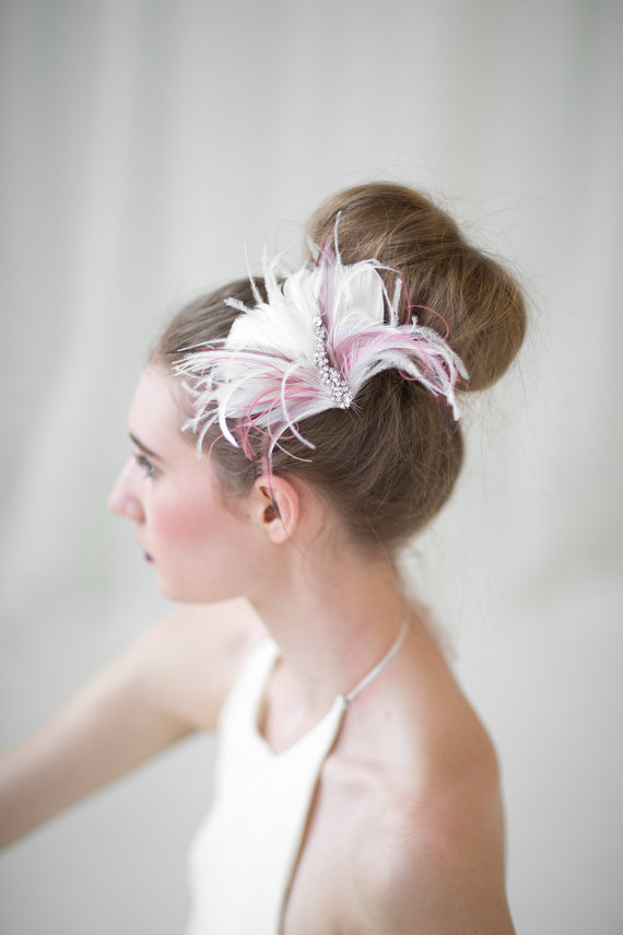 زفاف - Wedding Hair Accessory, Bridal Fascinator, Wedding Head Piece, Feather Fascinator, Bridal Hair Accessory - New