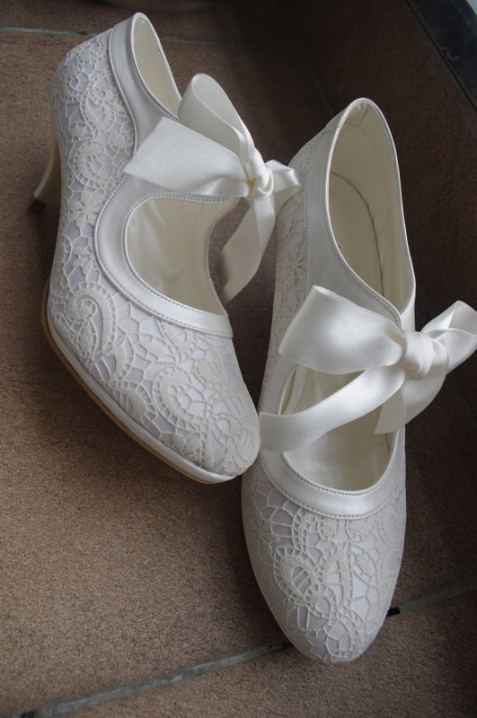 زفاف - Salsa dance LACE ivory wedding shoe designed specially #7011 - New