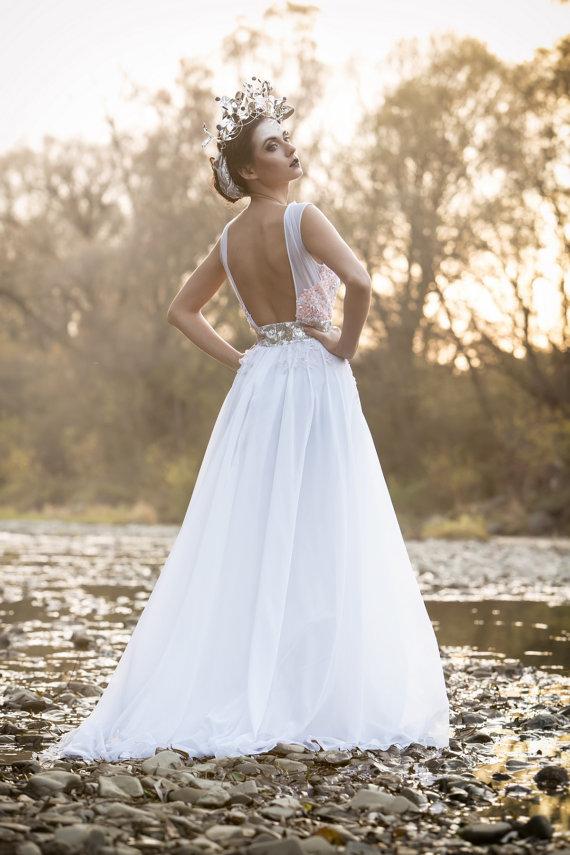 زفاف - White boho chiffon dress - New