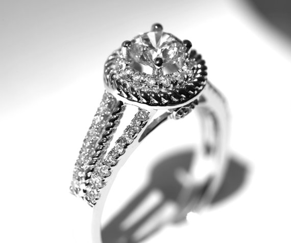 Hochzeit - Split Shank -  Halo - Pave - Twisted - Rope - Heart - Antique Style - Diamond Engagement Ring 14K - Wedding - Bph026 - New