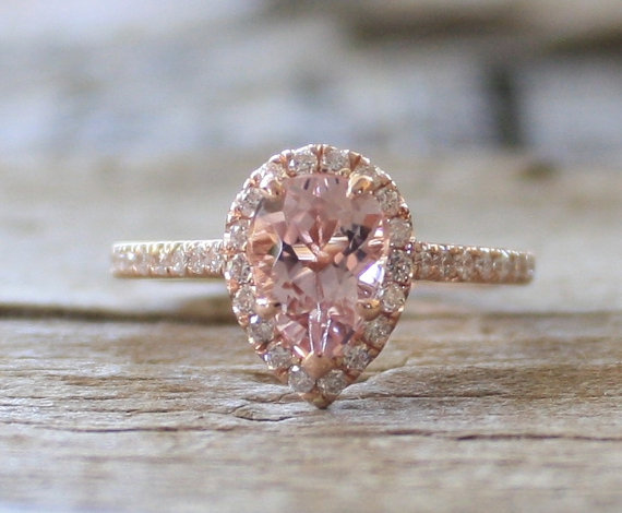 Свадьба - 1.0 Ct. Pear Cut Morganite Diamond Halo Ring in 14K Rose Gold - New