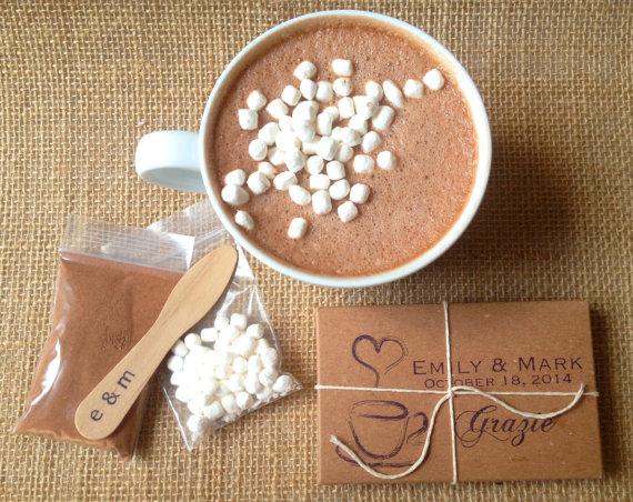 Wedding - Unique winter wedding favors. Hot Cocoa Wedding Favors. Set of 50 with Custom Stamps - New