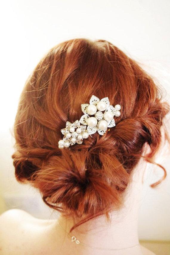 زفاف - Pearl Flower Vintage Bridal Hair Comb - New