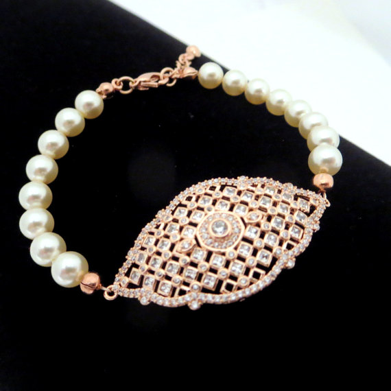 Mariage - Rose Gold Wedding bracelet, Pearl Bridal bracelet, Rose Gold Pearl bracelet, Rose gold bracelet, Wedding bracelet, Bridal jewelry - New