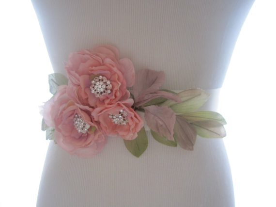زفاف - Woodland Rustic Pink Flower Rhinestone Bridal Wedding Belt Sash - New