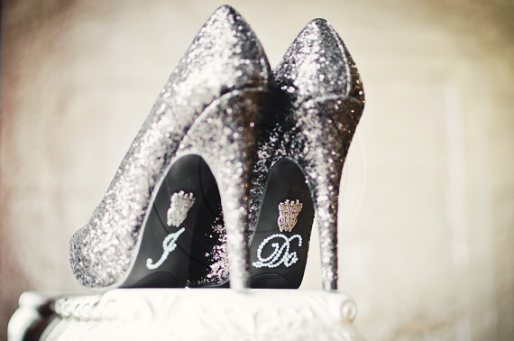 زفاف - SILVER "I Do" Shoe Rhinestone Applique - New