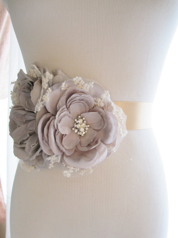 Mariage - Vintage Style Antique Lavender Rhinestone and Lace Bridal Sash, wedding sash, bridal belt, bridal sash - New