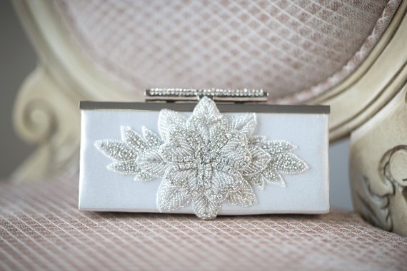 Hochzeit - Bridal Purse, Wedding Handbag, Diamond White Clutch - ASTRID - New