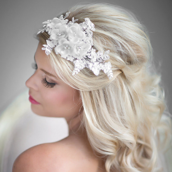 Hochzeit - Wedding Hair Accessory, Rhinestone Bridal Head Piece, Lace Head Piece - New