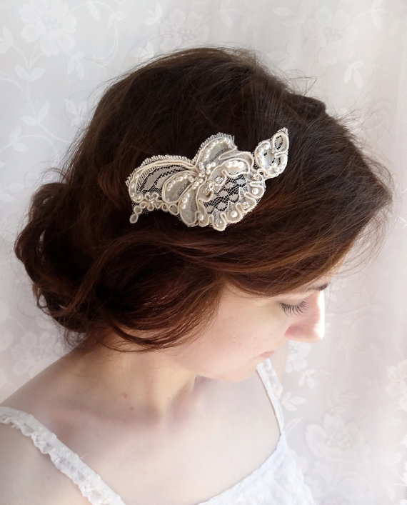 زفاف - lace hairpiece -  lace bridal hair accessories