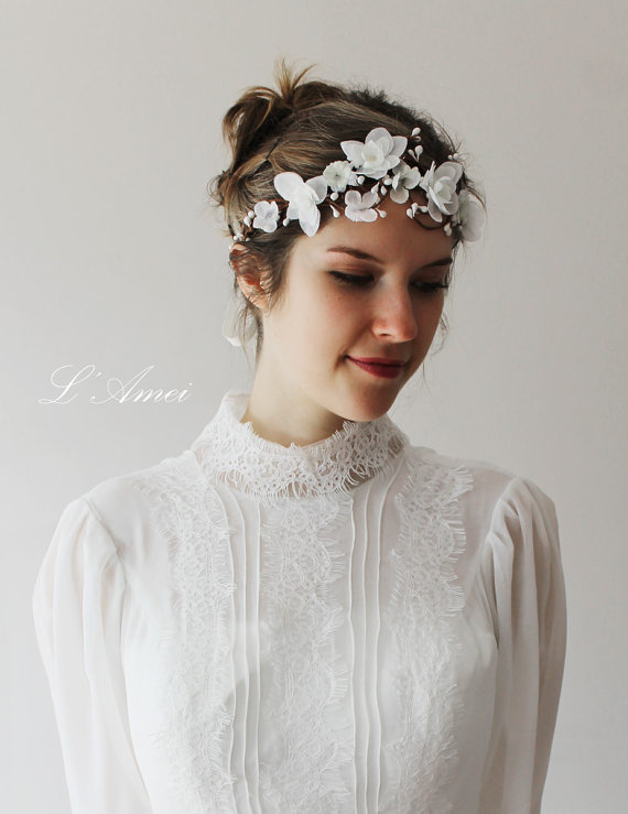زفاف - Rustic White Flower Bridal Wedding Hair Accessory Circlet Head Piece Accessories - New