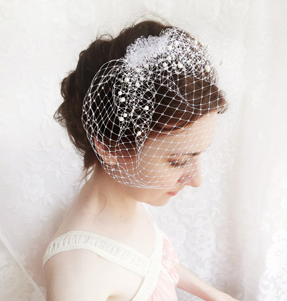 Wedding Birdcage Veil With Pearl Small Wedge Bridal Veil FROST