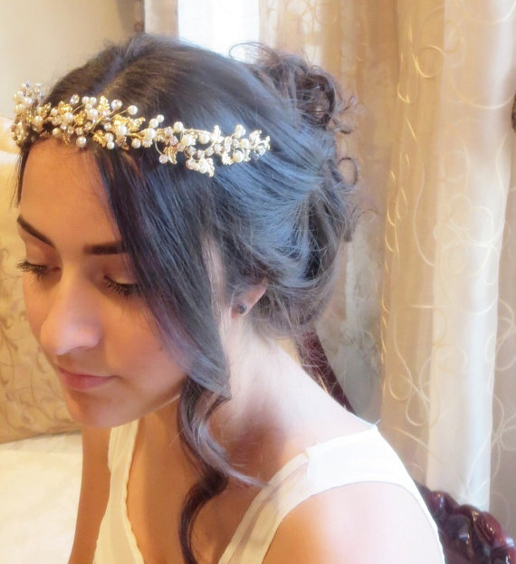 زفاف - Gold Wedding headpiece -  Bridal headband