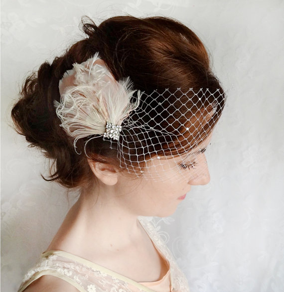 زفاف - bridal feather hair accessory -  rhinestone hairpiece