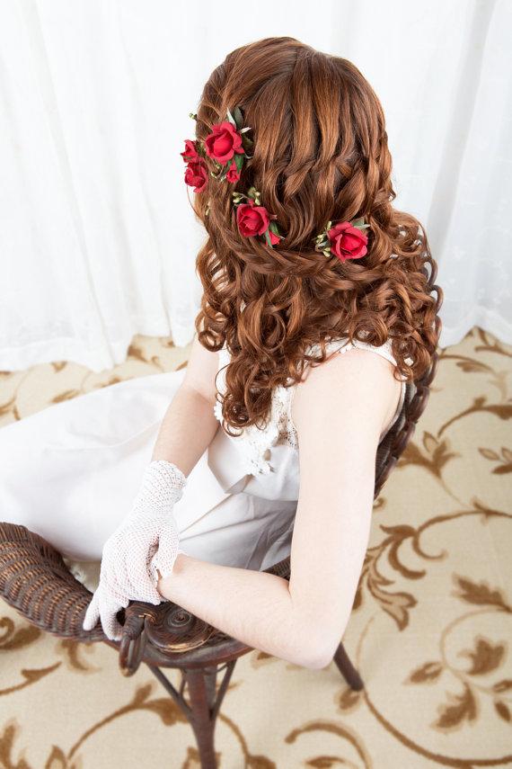 Wedding - red bridal hairpiece