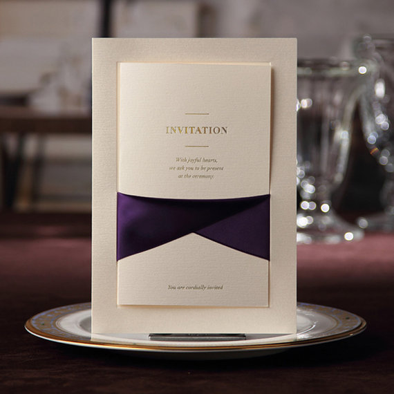 70 pcs luxury elegant invitation cards with purple ribbon bow elegant invitation cards