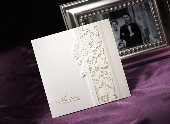 Wedding - 50 pcs Laser Cut Ivory Wedding Invitation Cards